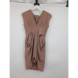 Miguelina 100% Silk Draped Dress Women's Small Dusty Rose Color Nude Color**